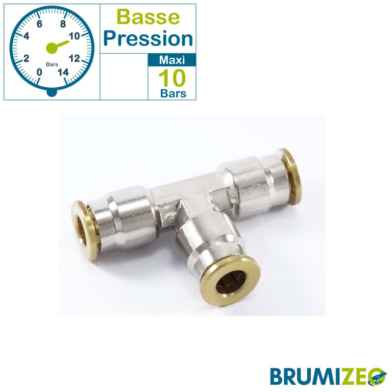 BRUMIZEO accessoire  Té égal raccord instantané autobloquant basse pression en laiton nickelé diamètre 8