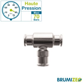 BRUMIZEO accessoire Té égal raccord instantané autobloquant haute pression en laiton nickelé diamètre 8